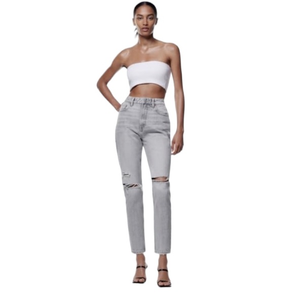 Zara Denim - Zara Gray Stonewash Classic Mom Fit Hi-Rise Ankle Length Jeans New SIZE 6